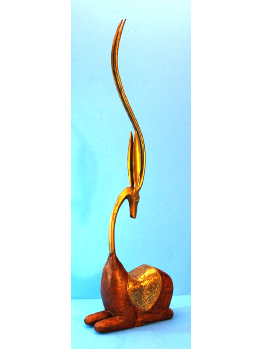 Vtg MC Handcarved Wood & Brass 20" Gazelle Antelope African Sculpture Stunning!